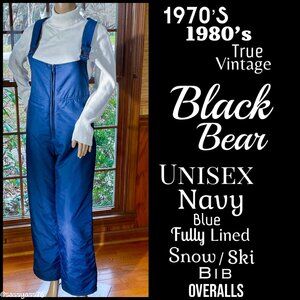 🆕VTG▪️BLACK BEAR▪️70's 80's Unisex Navy Blue Fully Lined Snow Ski Bib Overalls